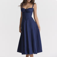Vestido De Playa Para Mujer Con Estampado Floral Cuello Cuadrado Ajuste Frontal Y Abertura En Pierna Midi Polyester Sin Mangas Vestido De Noche - details 29