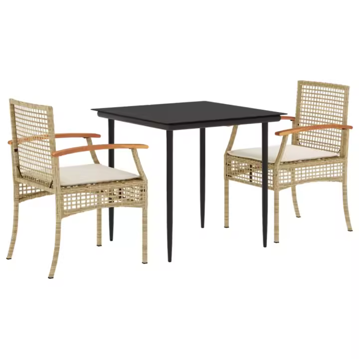 vidaXL Set comedor de jardín 3 pzas con cojines ratán sintético beige - 1