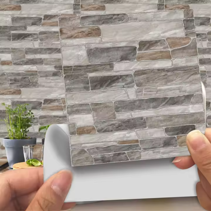 Pegatinas decorativas para azulejos de baño y cocina, 20 unidades, estilo ladrillo 3D, imitación de piel, impermeables, autoadhesivas, decoración de piedra (LA019, 10 cm) - 1
