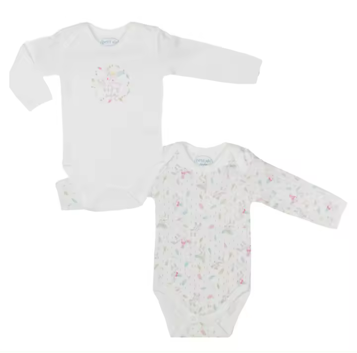 Set 2 Bodies Bebé Manga Larga Petit Alo | 100% Algodón | Blanco con Original Estampado de Ciervos - 1