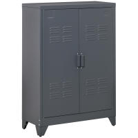 HOMCOM Armario Metálico de Almacenamiento con Doble Puerta de Bisagras y 2 Baldas Ajustables Multiusos para Oficina Salón Dormitorio 75x33x110 cm Gris - details 0
