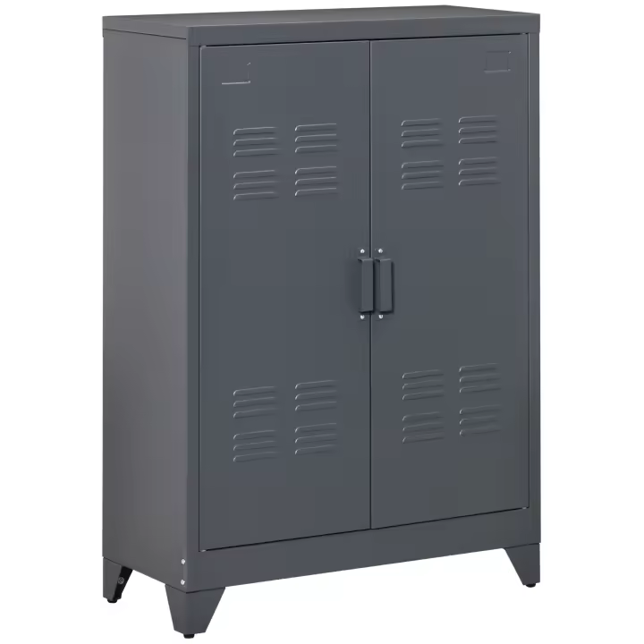HOMCOM Armario Metálico de Almacenamiento con Doble Puerta de Bisagras y 2 Baldas Ajustables Multiusos para Oficina Salón Dormitorio 75x33x110 cm Gris - 1