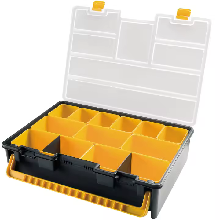 Organizador de plástico L443 x P317 x H107 mm con cajas surtidas, tapa transparente - 1