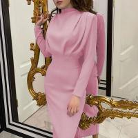 Vestido Largo De Color Sólido Para Mujer Con Cintura Ajustada Manga Larga Y Cuello Redondo Estilo Europeo Y Americano Para Primavera - details 7