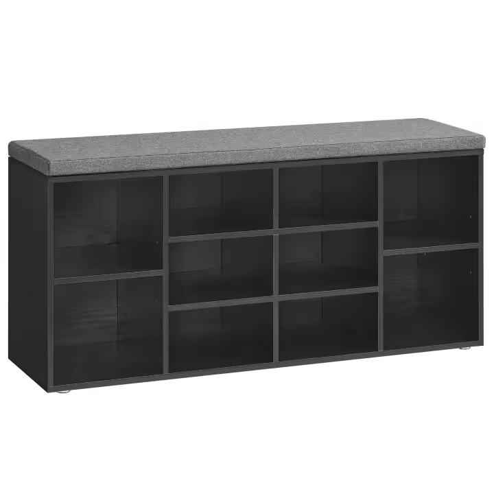 Banco para Zapatos Marrón Camel 30x104x48 cm, Almacenamiento con Cojín Acolchado, 10 Compartimentos y Estantes Ajustables, Ideal para Salón y Pasillo - 1