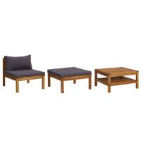 vidaXL Muebles de jardín 3 pzas con cojines madera acacia Gris oscuro, Blanco crema, Conjunto Terraza Muebles Jardín Exterior Juego de Muebles de jardín Mueble Jardín Exterior Muebles de Salon Exterior - details 0
