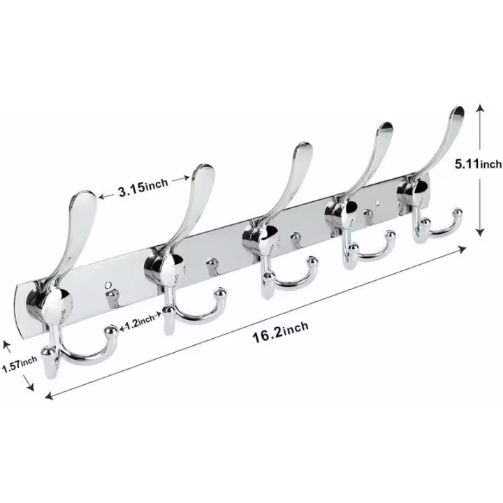 Percheros de pared, Percheros de acero inoxidable, Ganchos para abrigos, toallas, albornoces - 1