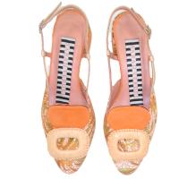SARAH VERDEL_ ZAPATO DE TACON MEDIO Y ANCHO EN PIEL NAPA ESTAMPADA MULTICOLOR, NARANJA Y NAPA BEIG.DETALLES EN RAFIA - details 1