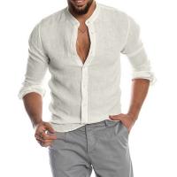 Camisa Casual Para Hombre De Manga Larga Cuello Erguido Color Sólido Material De Algodón Estilo Clásico Para Primavera Y Otoño - details 3