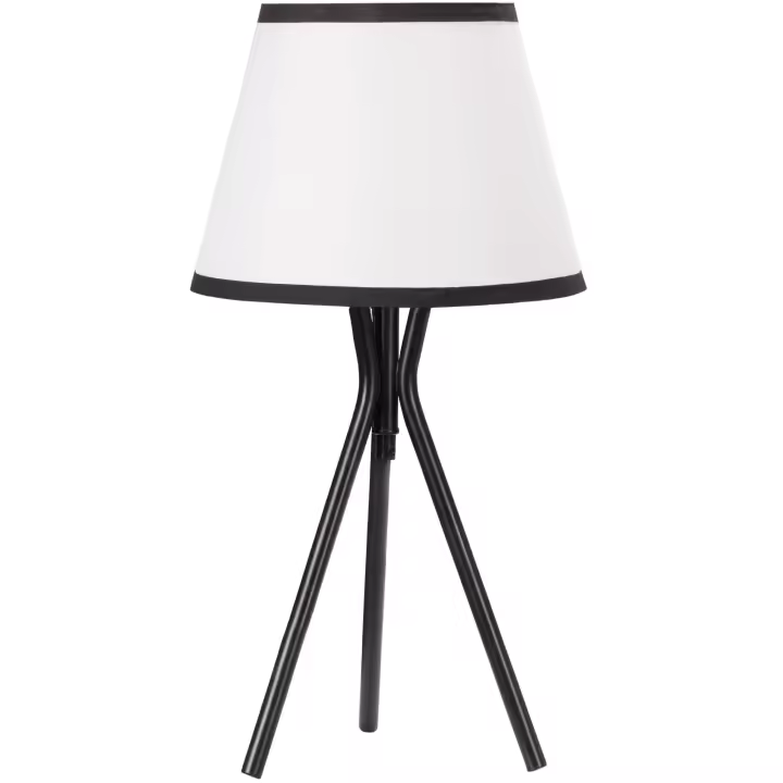 HOMCOM Lámpara de Mesa con Trípode de Metal Lámpara de Escritorio con Pantalla de Tela y Casquillo E27 Máx. 40W Estilo Moderno para Dormitorio Salón Ø25x50 cm Blanco y Negro - 1