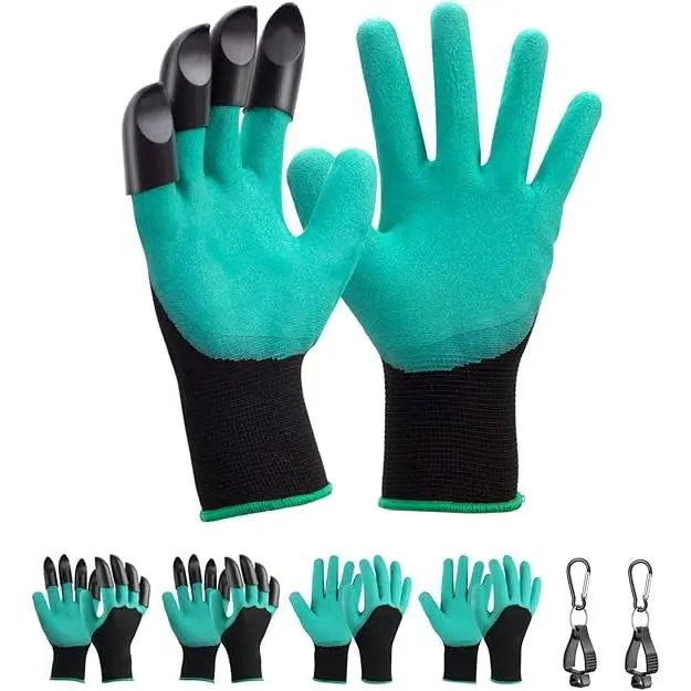 Guantes de jardinería con garras, 4 pares de guantes de trabajo al aire libre para jardinero, regalo para hombres y mujeres (2 pares con garras) - 1