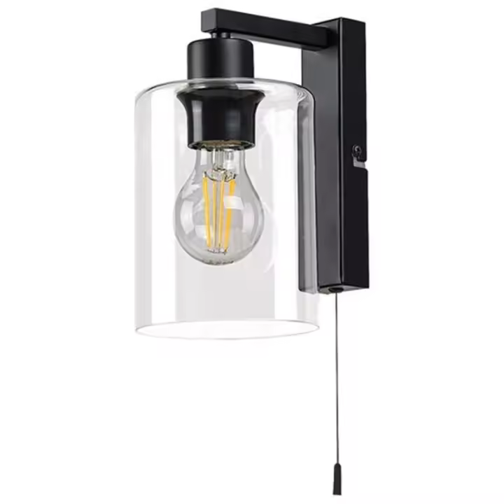 Aplique Pared E27 Cristal Negro mate Estilo Industrial Metal Interruptor de tiro por cable IP20 MIROSLAW  RABALUX - 1