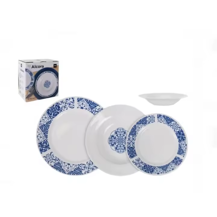La Mediterránea - Vajilla completa 12 Piezas de Porcelana, Incluye 4 Platos Llanos de (24 cm), 4 Platos Hondos de (21,5 cm) y 4 Platos de Postre de (19 cm)  Resistente y Duradera  CALIDAD DE CONFIANZA - 1