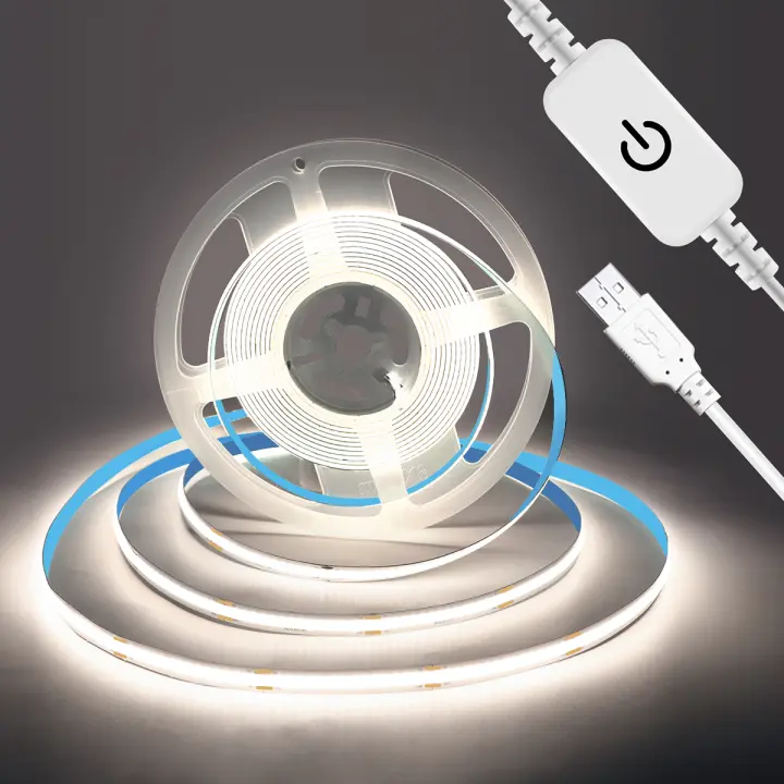 Tira De LED COB USB Con Sensor De Toque Y Regulación De Brillo 5V 320LEDs/M Lámpara De Noche Para Armario TV Espejo Decoración - 1