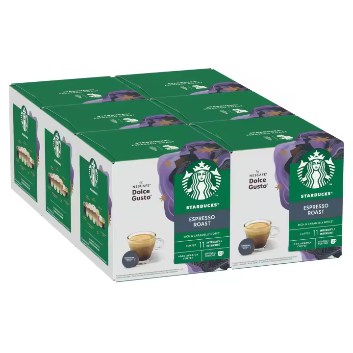 STARBUCKS Espresso Roast de Nescafé Dolce Gusto, Cápsulas de Café de Tueste Intenso 6 x 12 (72 Cápsulas) - QUMIR - 1