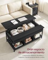 Mesa de centro con tablero elevable, espacio abierto y oculto, ideal para salón comedor, color gris carbón o marrón rústico - details 2