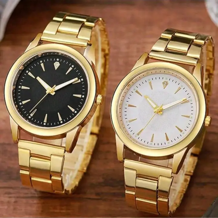 Reloj De Cuarzo De Lujo Dorado Para Parejas 2PCS Temporalidad Elegante Con Correa De Aleación Moda Casual Sin Resistencia Al Agua - 1