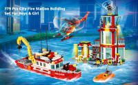 Juego De Bloques De Construcción Estación De Bomberos De La Ciudad Con Barco De Protección Forestal Y Helicóptero De Rescate Antiguo 18+ - details 2