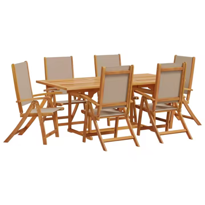 vidaXL Juego comedor de jardín 7 pzas madera maciza acacia y textileno - 1
