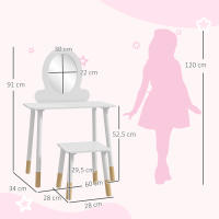 AIYAPLAY Tocador para Niñas con Taburete Tocador de Maquillaje para Niñas de +3 Años Tocador Infantil con Espejo Diseño Sencillo Blanco - details 2