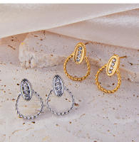 Personalizado elegante Círculo trenzado joyería de estilo casual de encaje de Diamantes Redondo Signo de Diseño de Titanium de Maple Chapado en oro pendientes - details 7