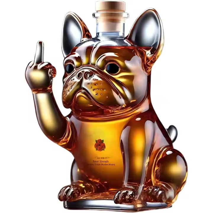 Divertida botella de whisky de bulldog francés, decantador de whisky con estatua de dedo medio, juegos de decantadores de vino únicos para hombres, botella de vino vacía, decoración de bar para el hogar (tipo B) - 1