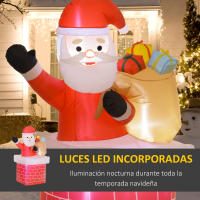 Outsunny Papá Noel Inflable con Bolsa de Regalos Saliendo de una Chimenea Decoración Inflable Navideña con Luces LED para Exterior Rojo - details 0