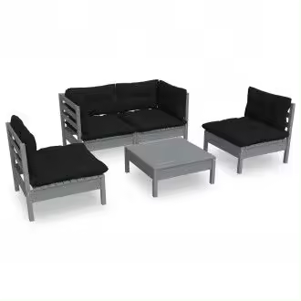 VIDAXL 3096180 set de muebles para exterior hecho de madera maciza de pino y tela color gris antracita 5 piezas - 1
