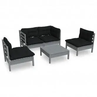 VIDAXL 3096180 set de muebles para exterior hecho de madera maciza de pino y tela color gris antracita 5 piezas - 1