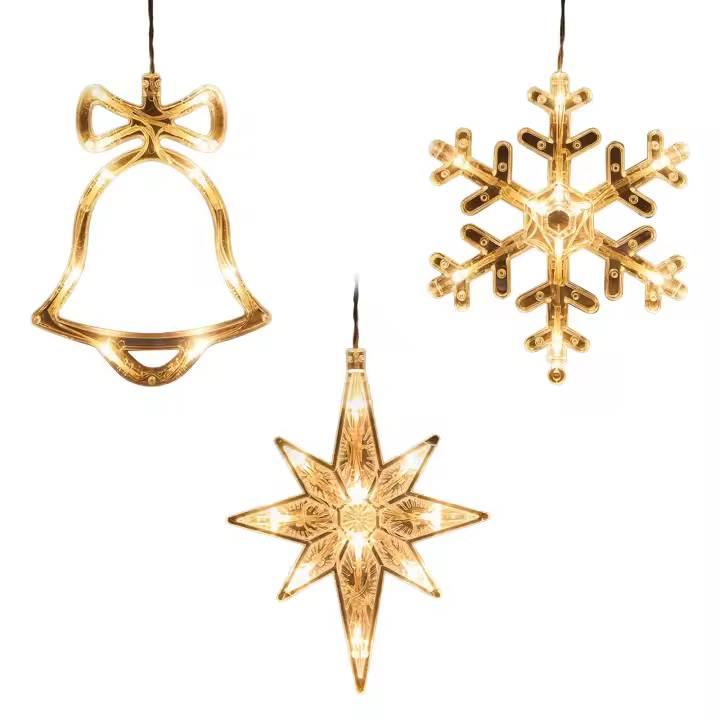 Luces navideñas para ventanas, paquete de 3 campanas navideñas, luces de estrellas con copos de nieve, luces LED para colgar en ventanas, luces navideñas para interiores, bodas, fiestas, dormitorios - 1