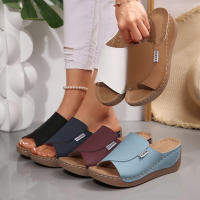 Zapatillas casuales de Suela Gruesa de gran tamaño para Mujer, zapatillas de Tacón de cuña con Boca de Pez, sencillas y Moderanas con Tiras anchas. - details 14