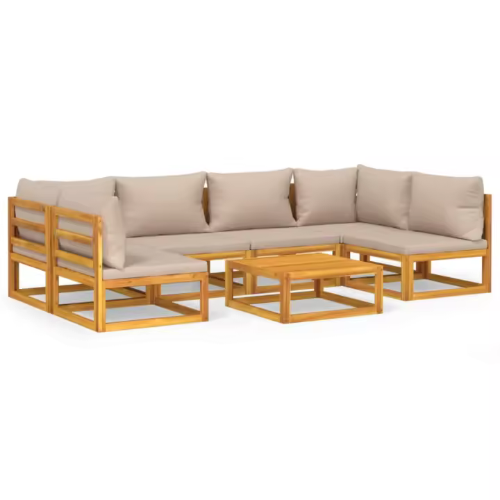 vidaXL Set muebles de jardín 7 pzas madera maciza y cojines gris taupé - 1
