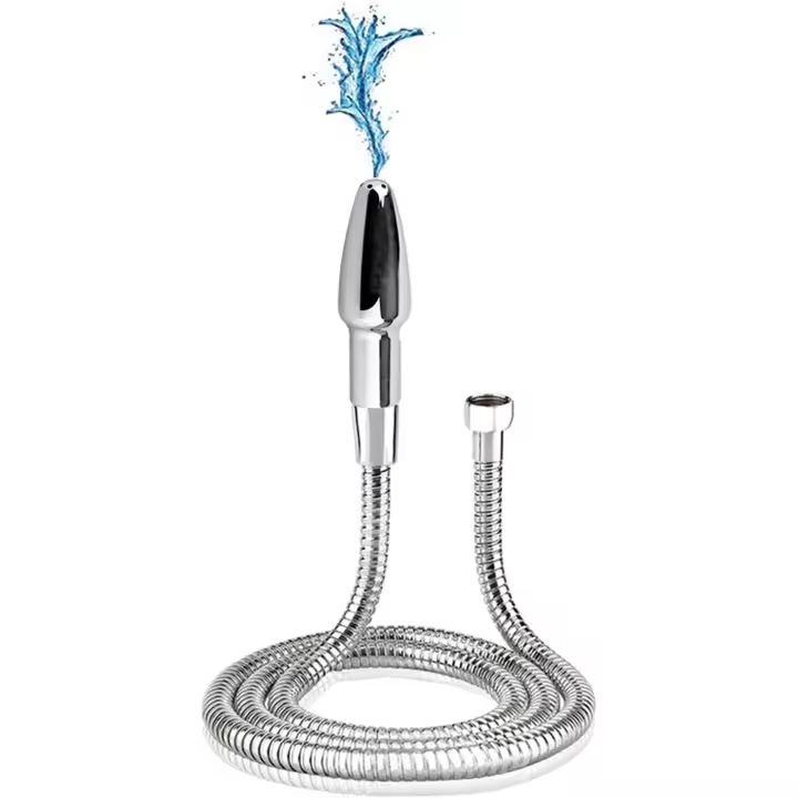 Enema Boquilla de ducha - Vaginal Anal Cleaner Colonic Douche System Cleaner para ducha enema de ducha + 59 inch Manguera (Plata) - 1