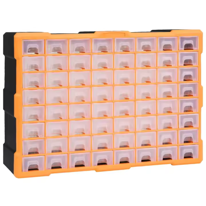 vidaXL Organizador Multicajones con 64 Cajones Herramientas Armario Taller Color Naranja y negro,  Gris, y mas - 1