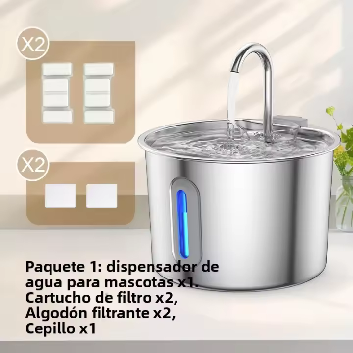 Fuente De Agua Automática Para Gatos TY09 2.2L En Acero Inoxidable Con Bomba Silenciosa USB Filtro Incluido Dispensador De Agua Para Mascotas - 1