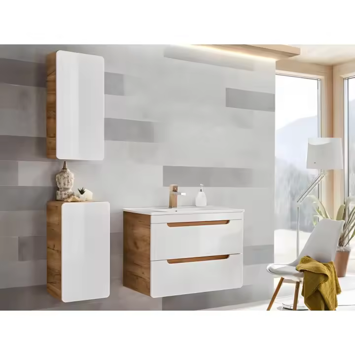 Vente-unique - Mueble de baño color natural y blanco Ancho 35 x Prof. 22 x Alt. 75 cm - ARUBA - 1