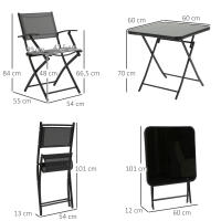 Conjunto de Balcón plegable de 2 plazas con Mesa Y 2 sillas de Malla de metal gris Negro para Jardín y Terraza - details 6