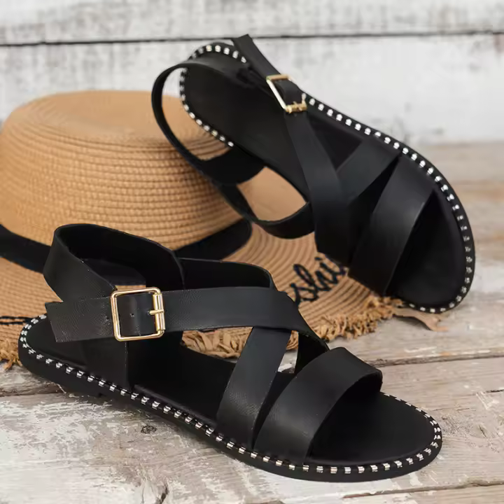 Nuevas zapatillas de gran tamaño with Costura retro, antideslizantes, Con Punta Redonda, Tacón de cuña, sandalias de una sola línea para Mujer - 1