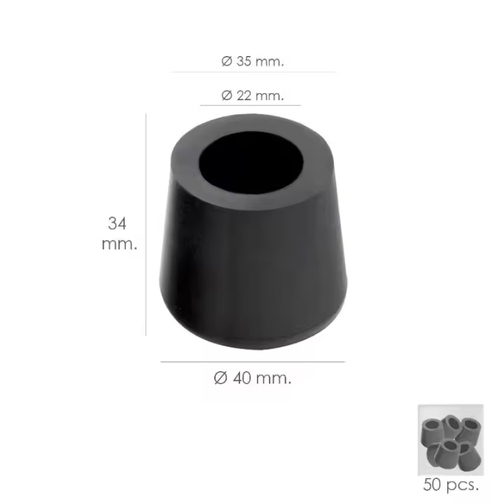 Taco goma andador negro ø 22mm con arandela interior bolsa 50 unidades - 1