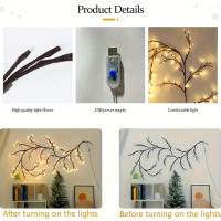1PC Luces De Ramas De Árbol Con 96 LEDs USB 8 Modos Colores Para Decoración De Bodas Dormitorio Lámpara De Cadena Colorida - details 0