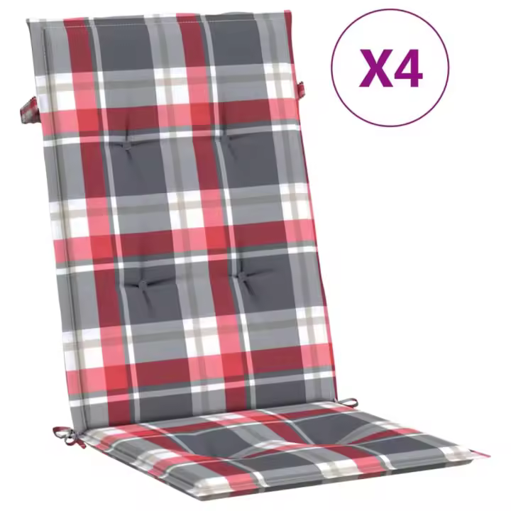Cojín Silla Jardín respaldo alto 4 UDS Cuadros Rojo 120x50x3 cm - 1