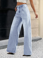 Nuevas Jeans Para Mujer Estilo Europeo Y Americano Color Sólido Pantalones Rectos De Pierna Ancha CasualCompatibles Con Todo - details 9