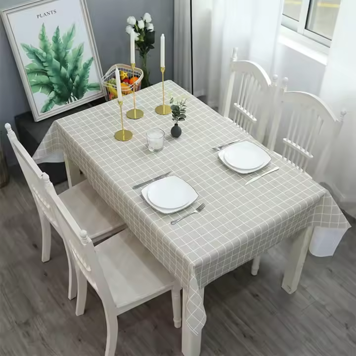 137x180cm Grey Checkered PVC TableCloth Plaid Wipeable Tablecloth Rectangular,Plastic Wipe Clean Tablecloth Stain Resistant - 1
