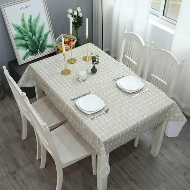 137x180cm Grey Checkered PVC TableCloth Plaid Wipeable Tablecloth Rectangular,Plastic Wipe Clean Tablecloth Stain Resistant - 1