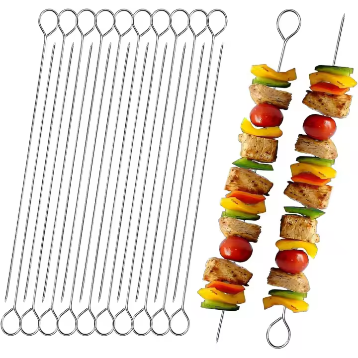 20 brochetas de metal para barbacoa de acero inoxidable, 20 cm/7,87 pulgadas, reutilizables, para asar a la parrilla, horno y barbacoa. - 1