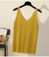 Top De Mujer Nuevo Verano V-Neck Tank Blanco Negro Tejido Suave Estilo Casual Ropa De Mujer Camiseta Q3441 - details 1
