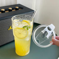 Vaso De Vidrio Con Tapa Y Pajita 600ml Estampado En Línea Para Bebidas Transparente Para Leche Té Jugo Agua Fría Y Café Mug De Barra Vajilla De Bebida - details 5