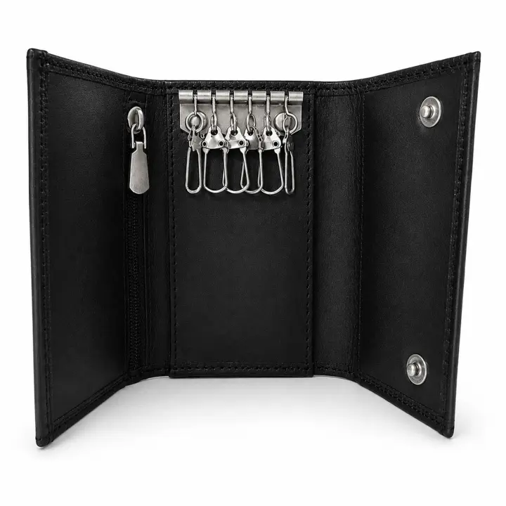 Cartera Hombre con Sistema para Llaves de Cuero Vacuno Auténtico Hecha a Mano – Billetera Minimalista Slim con Tarjetero, Espacio para Billetes y Organizador de Llaves – Compacta para Uso Diario – 3JCUT Colección Origen - 1