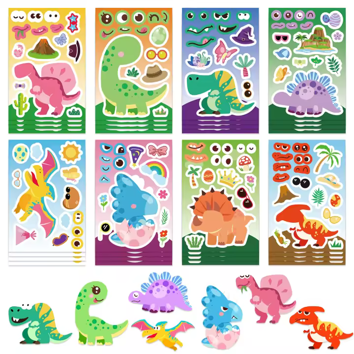 8 Hojas De Puzles DIY De Dinosaurios Y Animales Divertidos Para Educar Juguete De Montaje De Pegatinas Para Niños Mayores De 14 Años - 1
