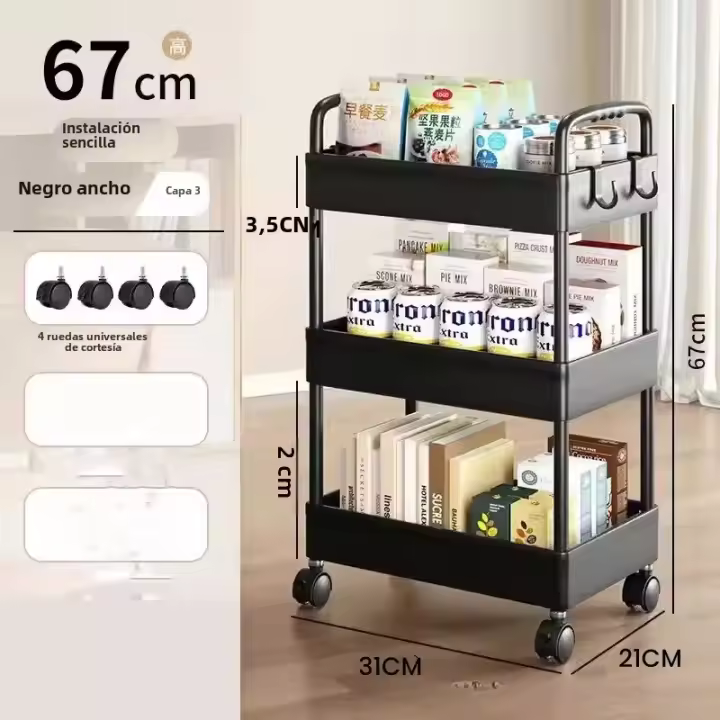 Estante De Almacenamiento Multicapa Móvil Para Cocina Dormitorio Baño Con Carro De Trolley Para Snacks De Bebé En Color Blanco Y Negro - 1